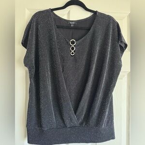 AUW Sparkly Black Blouse with Metallic Rings